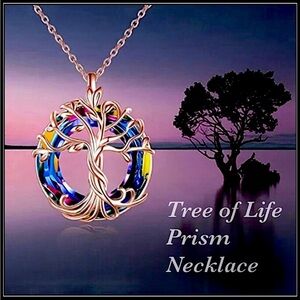 Rose gold prism Aurora Borealis crystal Celtic Knot tree life pendant necklace